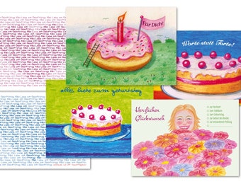 6 postcards - "Congratulations", different motifs, different occasions, with space on the back, matte 300 g cardboard