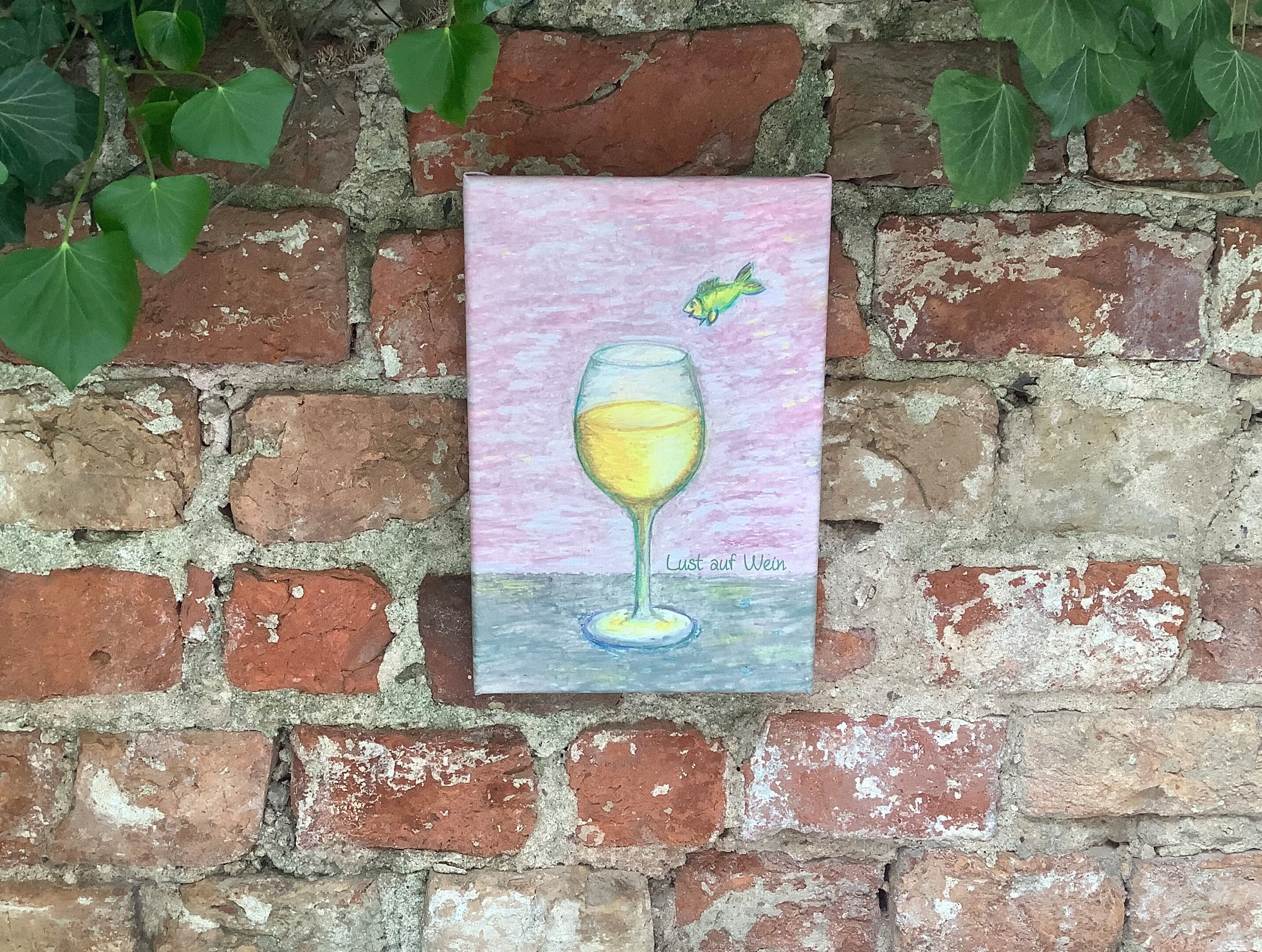 Canvas print - "Lust auf Wein", 20 x 30 cm, wall decoration, maritime, kitchen picture