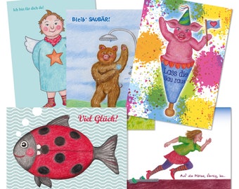 5 postcards "Motivation", with sayings, for many occasions, crayon technique, matte 300 g cardboard, humorous