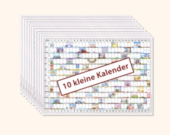 10 kleine Kalender 2024 mit Rabatt, Bunstifttechnik, Illustrationen mit Witz, Ganzjahresübersicht, Jahresplaner, Posterkalender, 59,4x42 cm