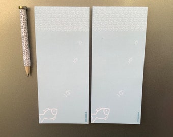 2 magnetic notepads + 1 pen with magnet as a set - "Sea, white", pad: 50 sheets, 6.5 x 14.8 cm, pencil approx. 8 cm, fridge magnet