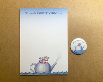 Notepad A6 + magnetic button - "Sailor", approx. 50 sheets, 90g paper, colored pencil drawing, to-do list, souvenir, fridge magnet