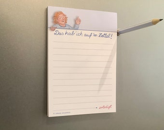 magnetischer Notizblock + Stift mit Magnet als Set - "Das hab' ich auf 'm Zettel", 50 Blatt, 90g-Papier, Bleistift, to-do-Liste