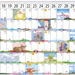 Kalender 2024, groß, Posterformat, Wandkalender, 80x60 cm, witzige Illustrationen, beschreibbar, mattes festes Papier, Buntstiftechnik Bild 3