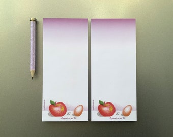 2 magn. Notepads and 1 pen with magnet as set - "Appel & Ei", block: 50 sheets, 6.5 x 14.8 cm, pencil approx. 8 cm, fridge magnet