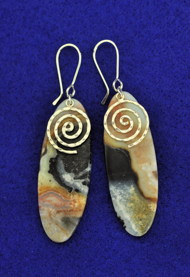 Succor Creek Jasper Sterling Silver Hammered Swirls dangle Earrings