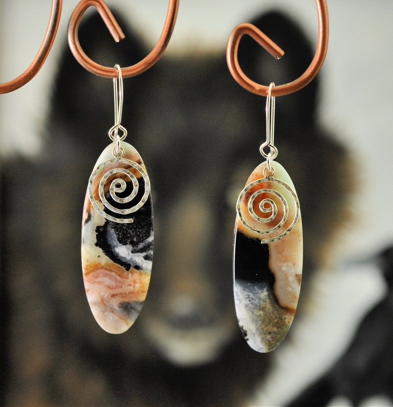 Succor Creek Jasper Sterling Silver Hammered Swirls dangle Earrings