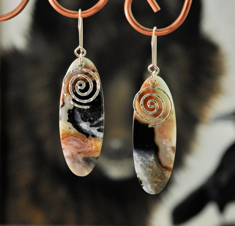 Succor Creek Jasper Sterling Silver Hammered Swirls dangle Earrings