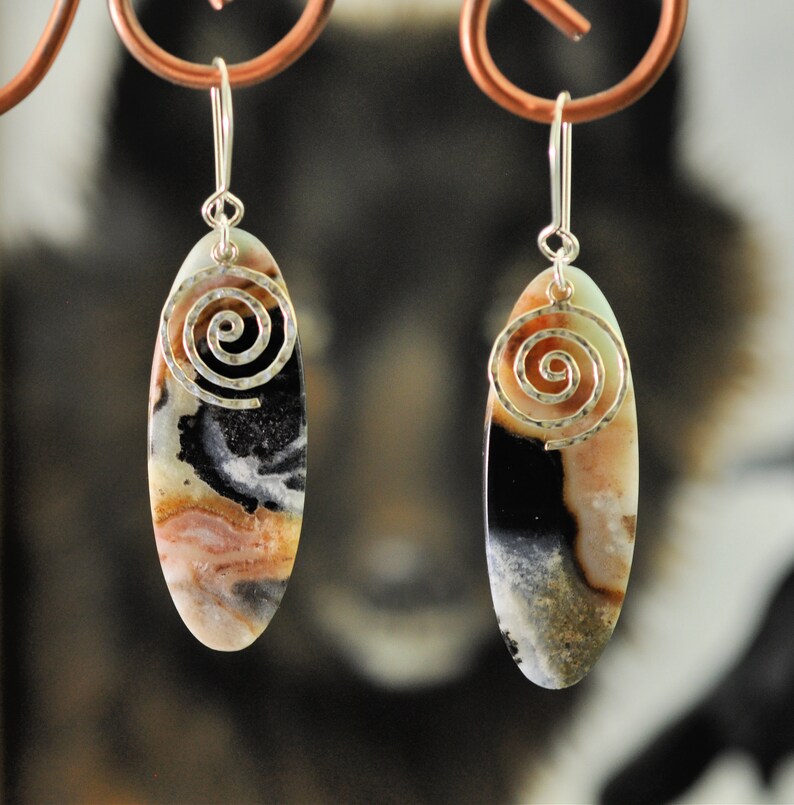 Succor Creek Jasper Sterling Silver Hammered Swirls dangle Earrings