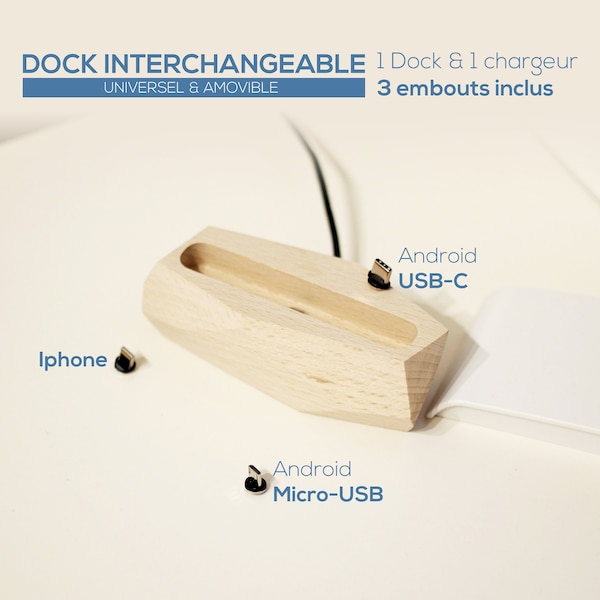 Universal-DOCK aus Holz für iphone und Android - abnehmbar und austauschbar - Handy-Auflade-Support Iphone und Android inklusive