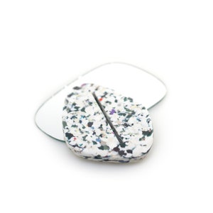 Modular Make-up mirror, Recycled plastic support with terrazzo patern. Modular angle. Bathroom accessory, cosmetic and make-up tool. image 3