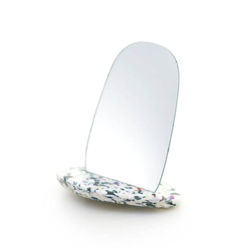 Modular Make-up mirror, Recycled plastic support with terrazzo patern. Modular angle. Bathroom accessory, cosmetic and make-up tool. image 5