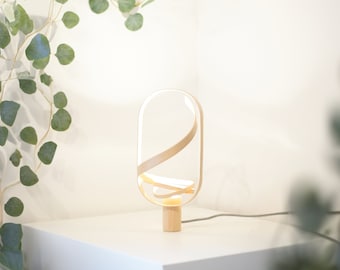Handmade beechwood Table lamp, side lamp. Modern, pure and harmonious luminaire