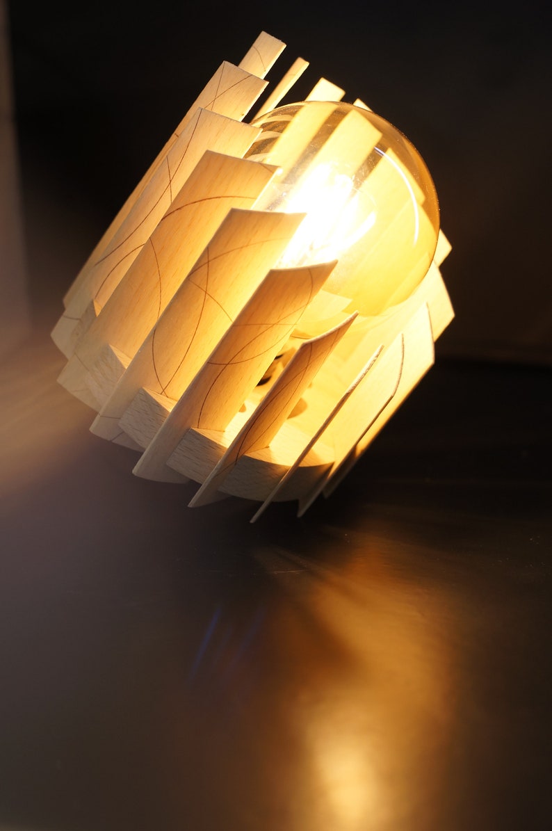 Handmade beechwood table lamp chiaroscuro handprinted, scandinavian & articulated design image 4