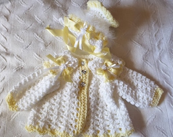 Crochet baby cardigan bonnet newborn to 6-12 months