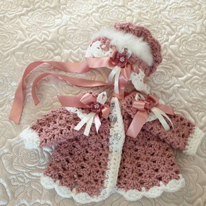 Crochet baby cardigan bonnet newborn to 6-12 months