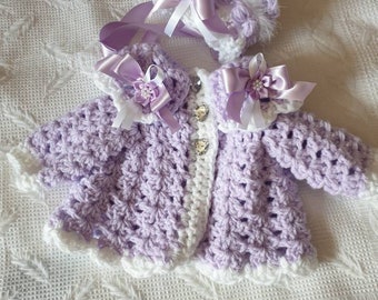 Crochet baby cardigan bonnet newborn to 6-12 months