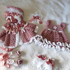 Handmade dress cardi bonnet shoes and sock