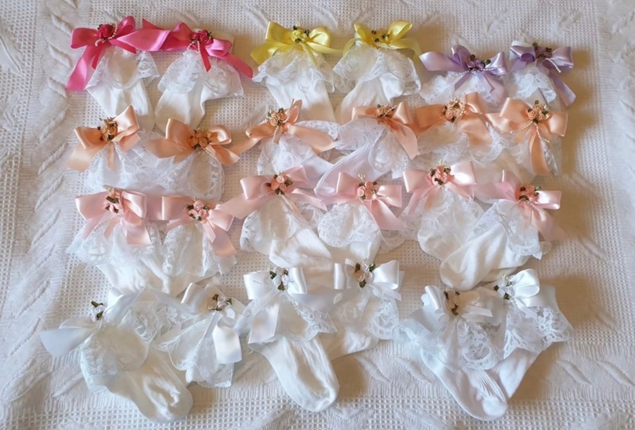 Calzini Principessa Con Volant E Pizzo Per Bambine - Confezione 6 Paia, Bianco E Colorati - Foto 6