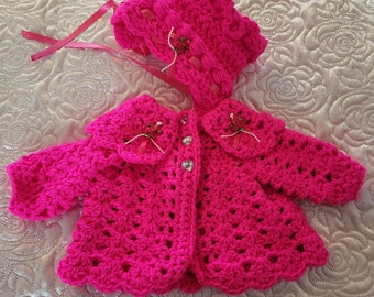 Baby cardigan bonnet with bows