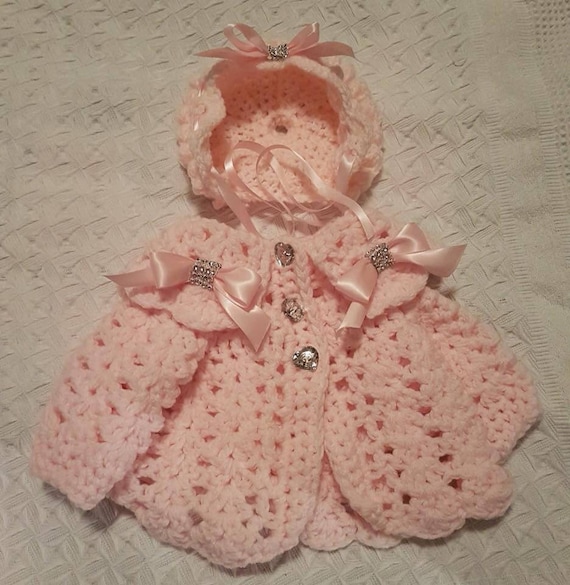 Romany Hand Crochet Bonnet And Cardigan Babies Newborn