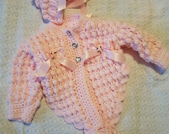 Poncho cardigan and bonnet