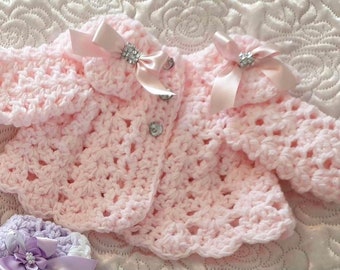 Gehäkelte Baby Strickjacke Neugeborene bis 6-12Monate