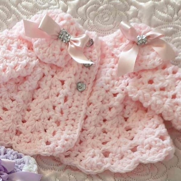 Crochet baby cardigan newborn to 6-12months