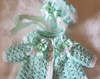 Crochet baby cardigan bonnet newborn to 6-12 months