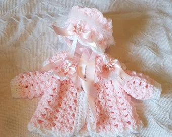 Crochet baby cardigan bonnet newborn to 6-12 months