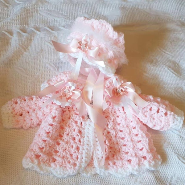 Crochet baby cardigan bonnet newborn to 6-12 months
