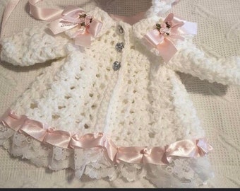 Gehäkelte Baby Strickjacke Neugeborene bis 6-12Monate