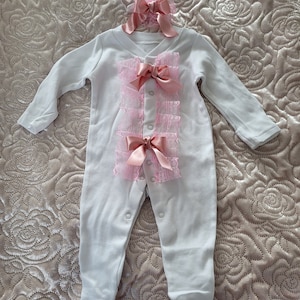 Frilly lace babygrow and headband set