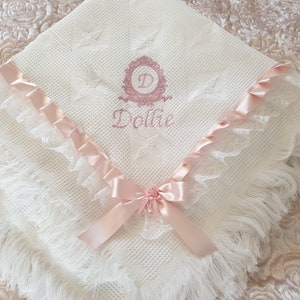 Baby shawl embroidery and ribbon any colour image 1