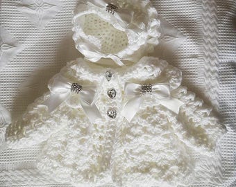 Crochet baby cardigan bonnet newborn to 6-12months