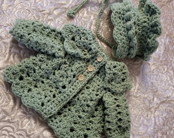 Crochet baby cardigan bonnet newborn to 6-12 months