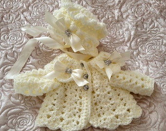 Crochet baby cardigan bonnet newborn to 6-12months