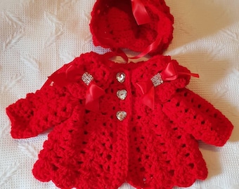 Crochet baby cardigan bonnet newborn to 6-12months