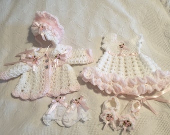 Handmade dress cardi bonnet shoes and sock