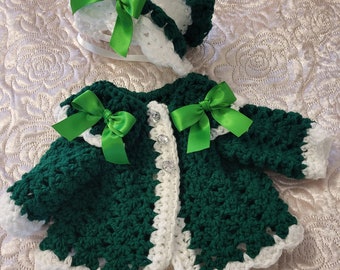 Baby cardigan bonnet with bows