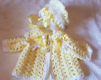 Crochet baby cardigan bonnet newborn to 6-12 months