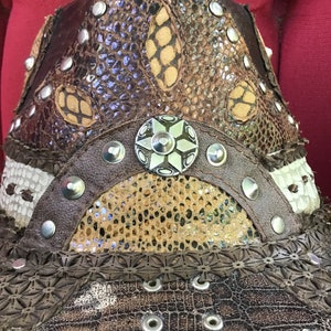 Handmade Leather hat,fedora Reptile pattern Patchwork hat ,Steampunk Festival Style image 6