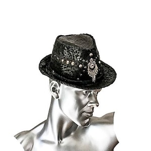 Handmade Black Leather Studded Hat: Steampunk Rocker Style