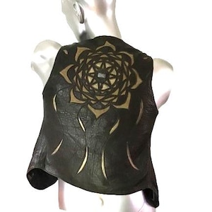 Leather handmade vest with decorative mandala,gipsy,boho,psywear,psytrance,Goa,Ibiza