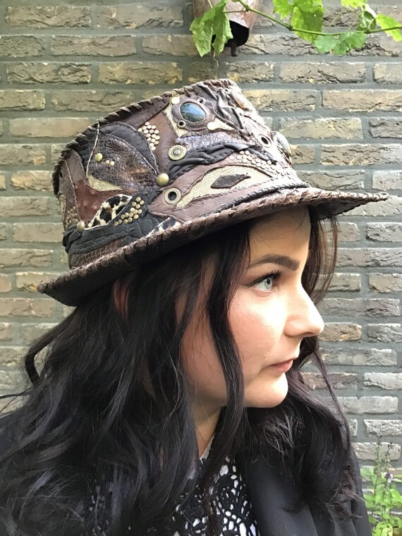 Leather lasercut Fedora hat,reptile 