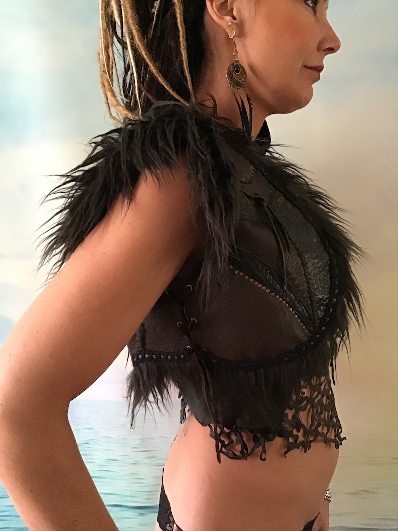 Bolero-vest black leather studded patchwork,goth,fusion,psywear,steampunk,punk,Burning man,Wasteland