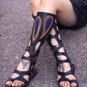 Sandales en cuir à lanières, gladiateur romain, guerrière, taille haute 36-boho, gitane, Ibiza
