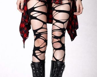 Strumpfhose mit Distressed Cutout Design,punk,goth,postapokalyptisch,verbrenner