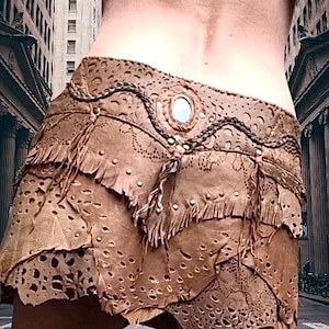 Leder Wickel-Minirock,Rugeged,Distressed,Patchwork,Nieten,Postapokalyptisch,Burning Man,MadMax,Kriegerprinzessin,Ödland