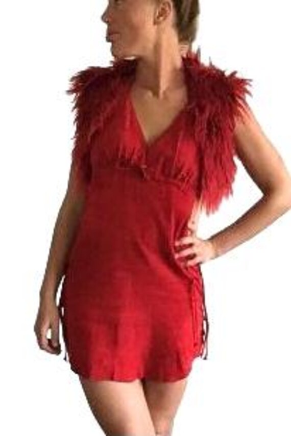 Sexy Mini dress Bright Red Leather With Low Back Adjustable in Size pixie rave burning Man goa ibiza Etsy